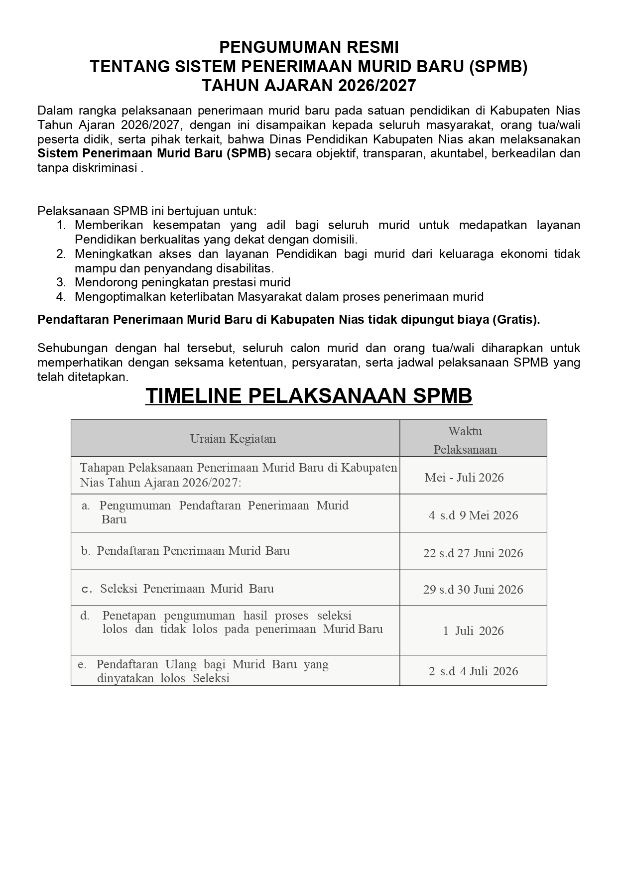 PENGUMUMAN RESMI TENTANG SISTEM PENERIMAAN MURID BARU (SPMB) TAHUN AJARAN 2026/2027